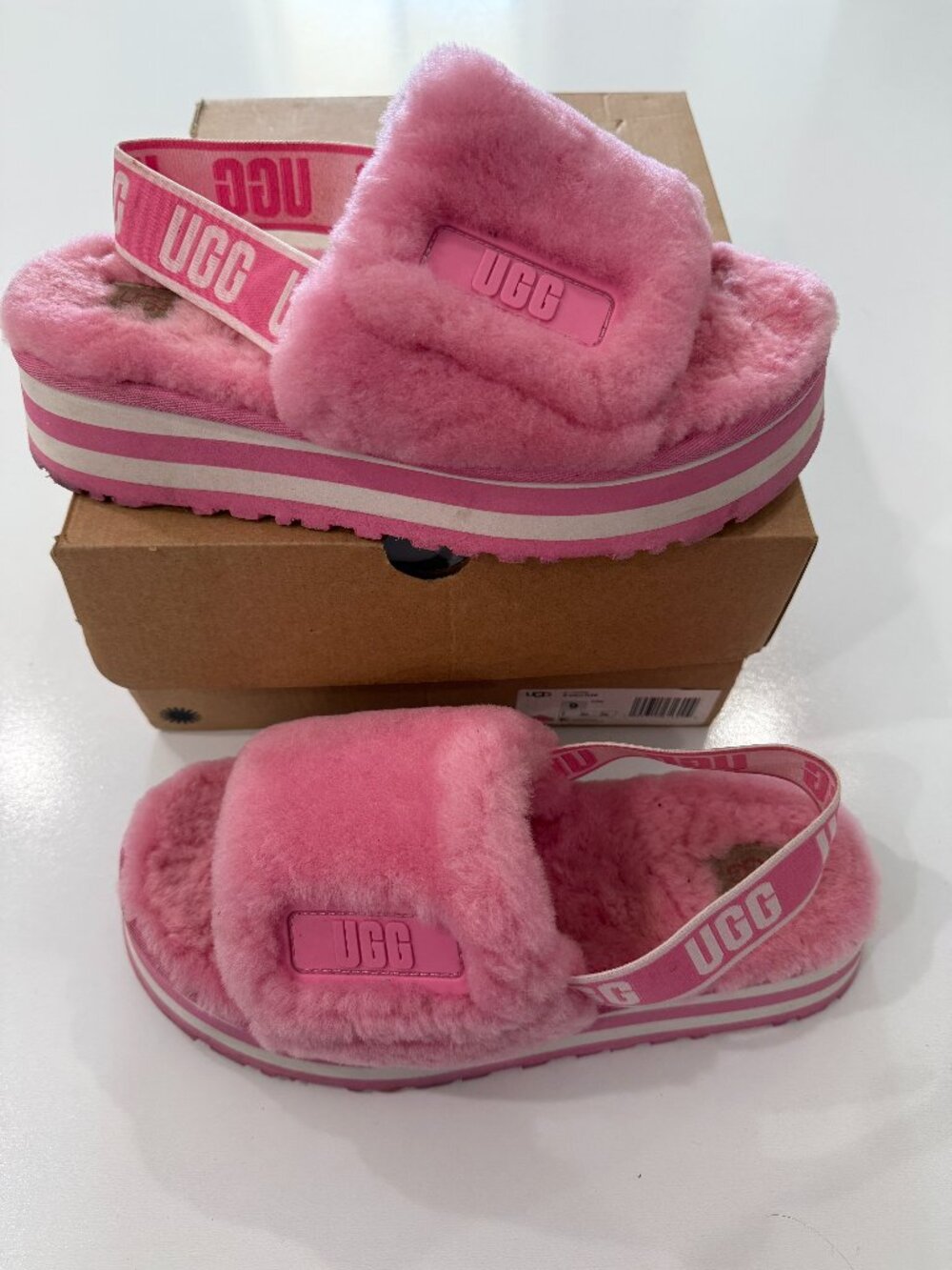UGG Pink/White Disco Slide Size 9 Women's with Box